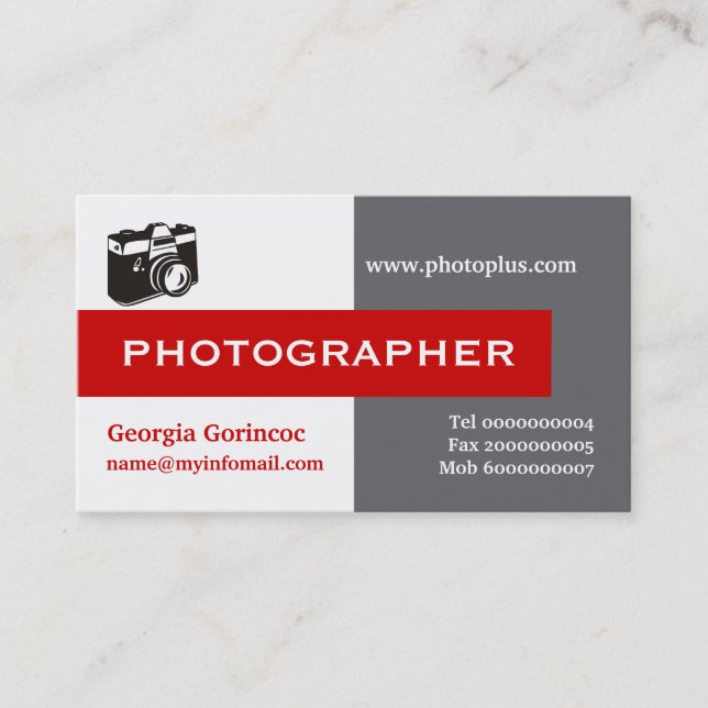 Cartão De Visita Cinzas fotógrafas, brancas, de cor vermelha (Frente)