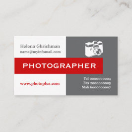 Cartão De Visita Cinzas fotógrafas, brancas, de cor vermelha