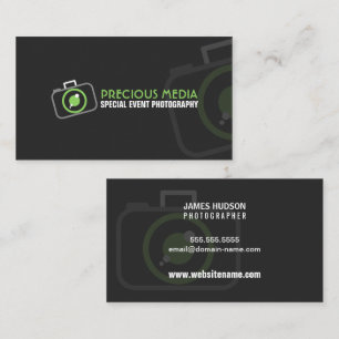 Cartão De Visita Cinzas modernas do branco do verde da fotografia