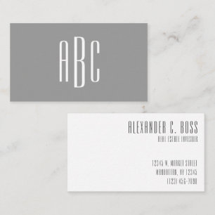 Cartão De Visita Cinzas modernas e branco, simples, três letras, m