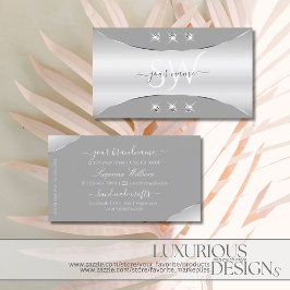 Cartão De Visita Cinzas prateadas luxuosas com diamantes e monogram
