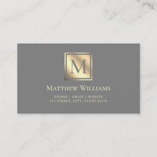 Cartão De Visita Cinzas Profissionais E Monograma Dourado Leve