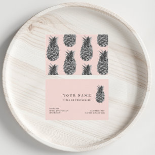 Cartão De Visita Cinzas Tropicais e Pineanás Rosa Padrão Sem Costur