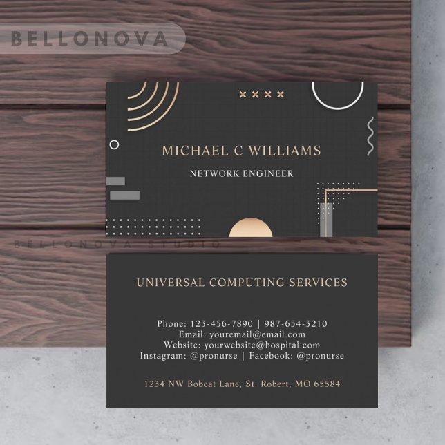 Cartão De Visita Circuito de Computador Branco Preto Personalizado (Custom Black White Beige Computer Circuit Business Card)
