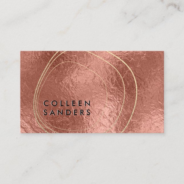 Cartão De Visita Circular Contemporânea do Ouro | Rosa Gold Foil Ar (Frente)