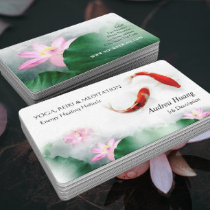 Cartão De Visita Círculo da Vida Koi & Lótus Zen Feng Shui Oriental