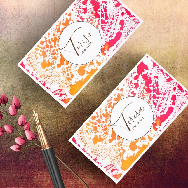 Cartão De Visita Círculo de Aquarela com Abstrato Negrito Vermelho/ (Criador carregado)