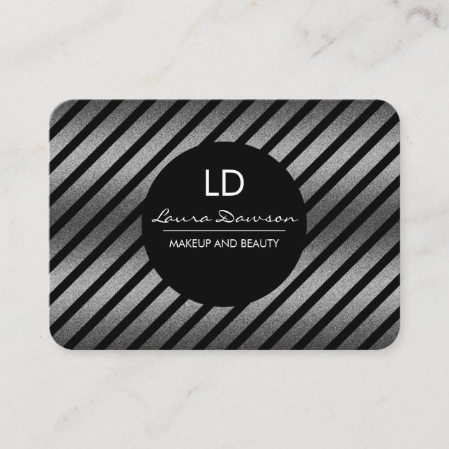 Cartão De Visita Círculo e tiras de monograma de glamour do fígado (Frente)