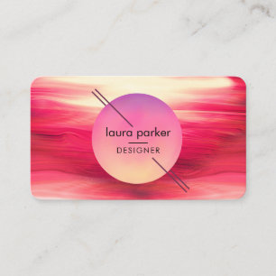 Cartão De Visita Círculo Rosa Vermelho Moderno Lua Aquarela Ondas 