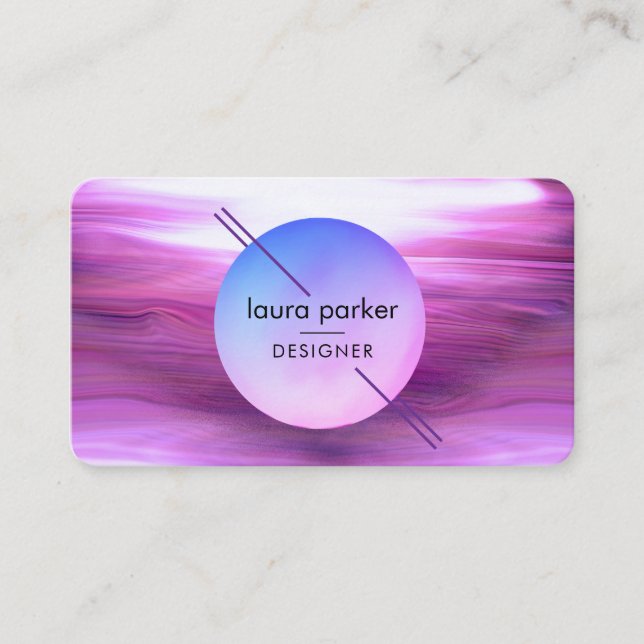 Cartão De Visita Círculo Roxo Moderno Ondas de Aquarela da Lua (Frente)