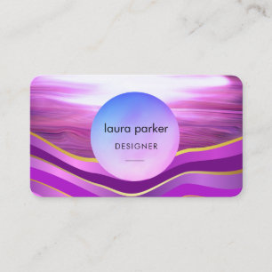 Cartão De Visita Círculo Roxo Moderno Ondas de Aquarela Lunar