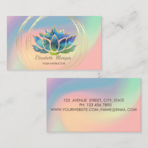 Cartão De Visita Círculos de Ouro Elegantes Lótus Pastel Holográfic