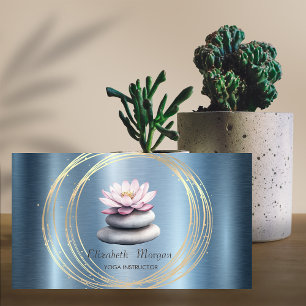 Cartão De Visita Círculos Dourados Lotus Blue Zen Stones Metálico