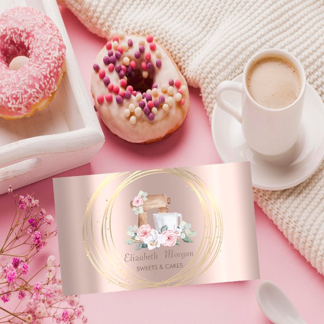 Cartão De Visita Círculos Dourados Misturadores de brilho Rosa de F (Criador carregado)