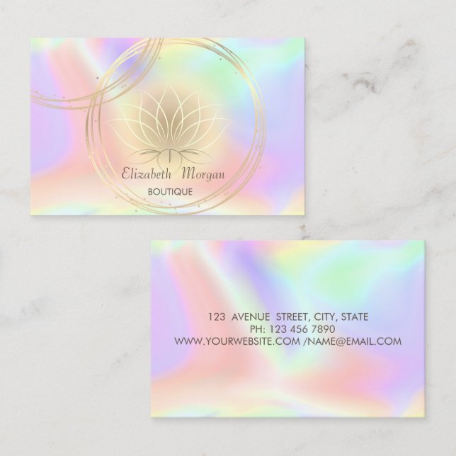 Cartão De Visita Círculos Profissionais, Dourados Lotus Holographic (Frente/Verso)