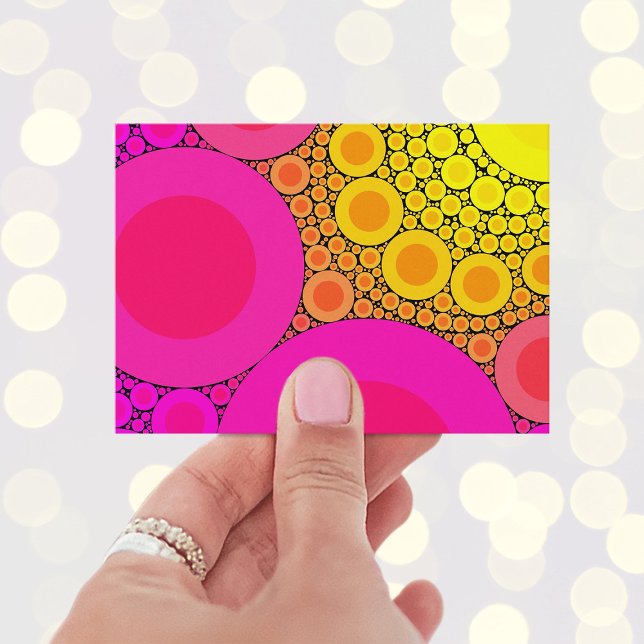 Cartão De Visita Círculos Rosa a Amarelo Mosaico (Unique Black Hot Pink Gold and Yellow Mosaic Art Business Cards)