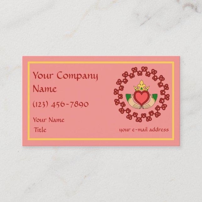 Cartão De Visita Claddagh e Red Knotwork a rosa (Frente)