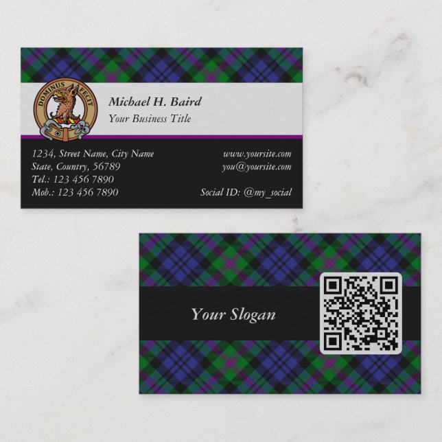 Cartão De Visita Clan Baird Crest sobre Tartan (Frente/Verso)