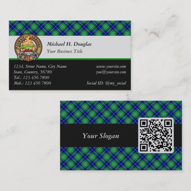 Cartão De Visita Clan Douglas Crest sobre Tartan (Frente/Verso)