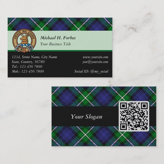 Cartão De Visita Clan Forbes Crest sobre Tartan (Frente/Verso)