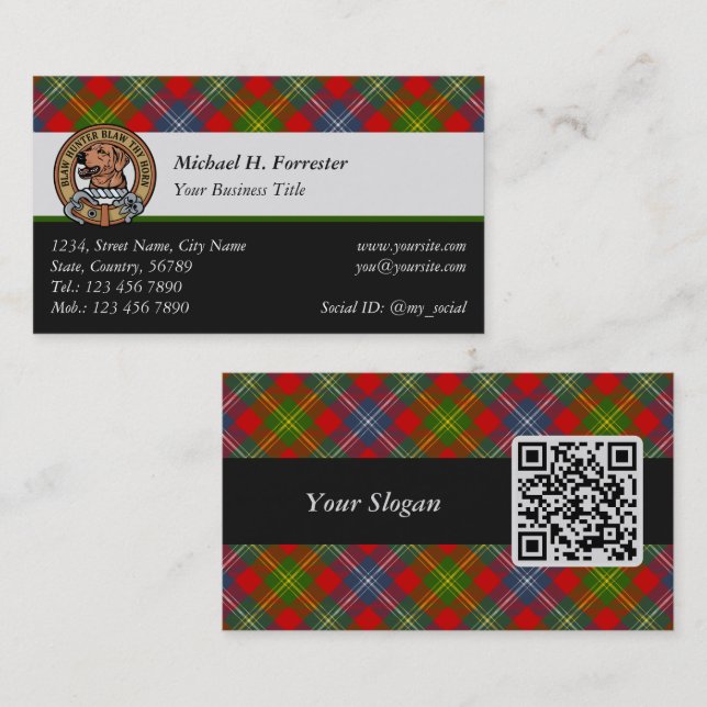Cartão De Visita Clan Forrester Crest sobre Tartan (Frente/Verso)