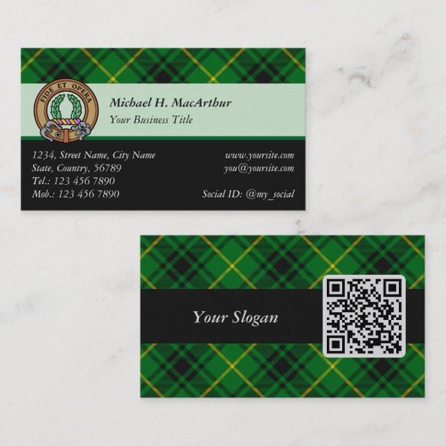 Cartão De Visita Clan MacArthur Crest sobre Tartan (Frente/Verso)