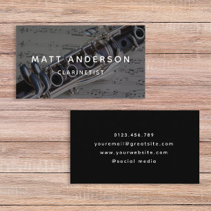 Cartão De Visita Clarinet Music Sheet Black and White Modern