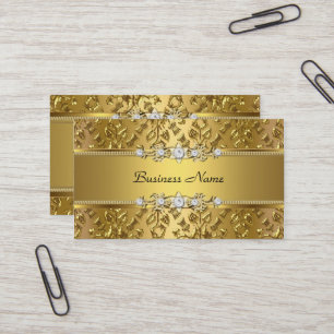 Cartão De Visita Classe Elegante Dourado Damask Imagem Embutida