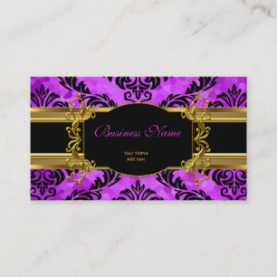 Cartão De Visita Classe Elegante Roxo Dourado Damask Floral Perfil