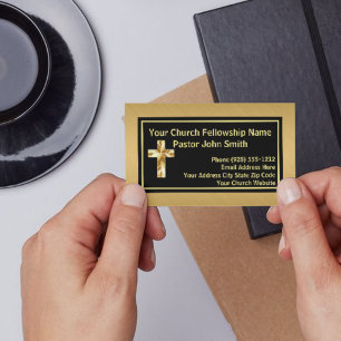 Cartão De Visita Classe Pastoral da Igreja Dourado Preto Lustrado