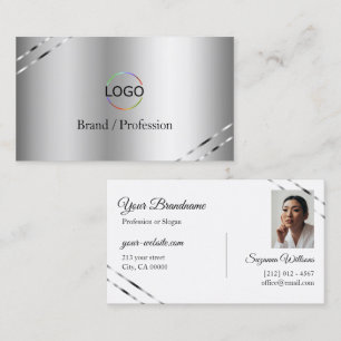 Cartão De Visita Classe Prata com Logotipo e Foto de Linhas Brilhan