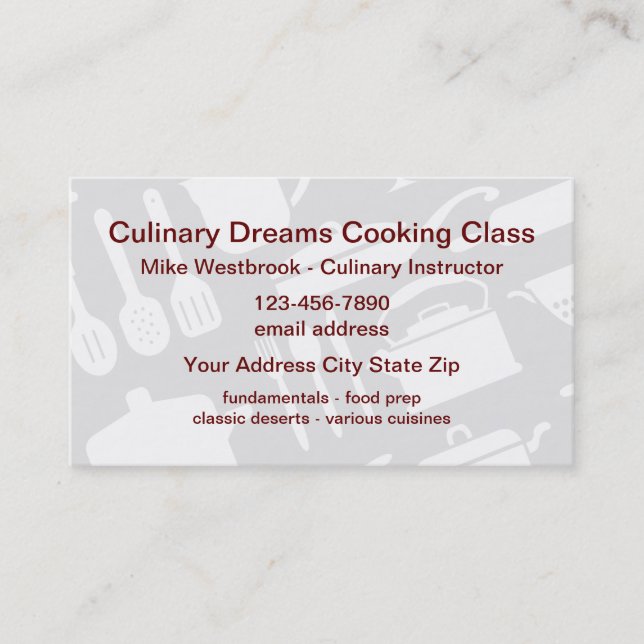 Cartão De Visita Classes de Cozinhar culinários (Frente)