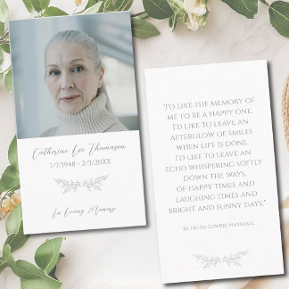 Cartão De Visita Classic Photo Elegant Floral Funeral Prayer Card