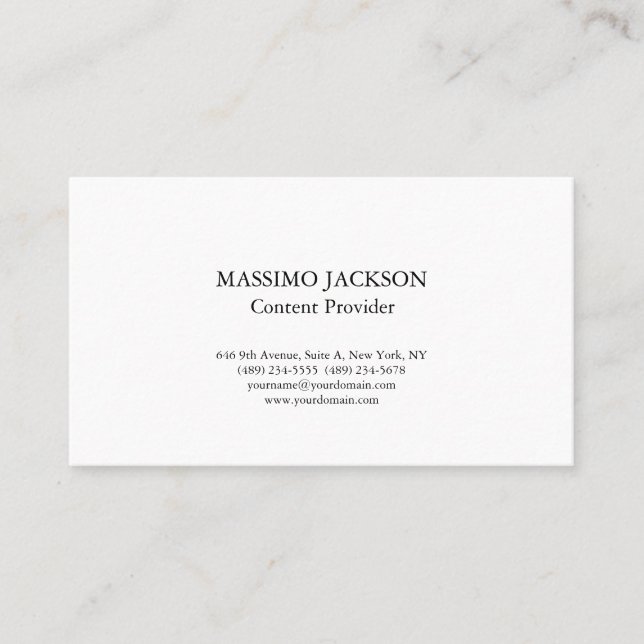Cartão De Visita Classic Plain White Simple Professional Minimalist (Frente)