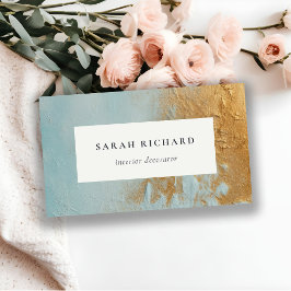 Cartão De Visita Clássica Artística Aqua Azul Dourada Textura