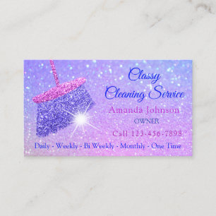 Cartão De Visita Clássica Serviços de Limpeza Holográfica Azul