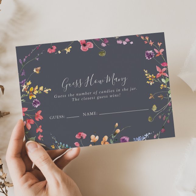 Cartão De Visita Clássico Azul Selvagem Floral Adivinha Quantas Car (Criador carregado)