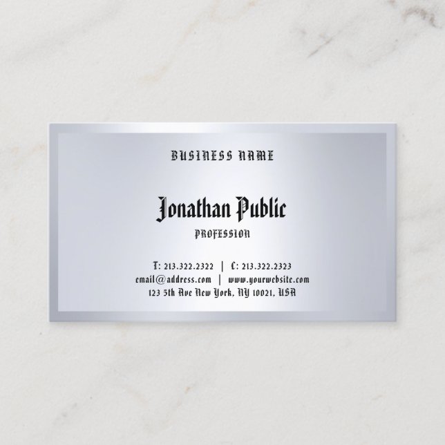 Cartão De Visita Clássico Caligráfico Digitado Prata Parece Elegant (Frente)