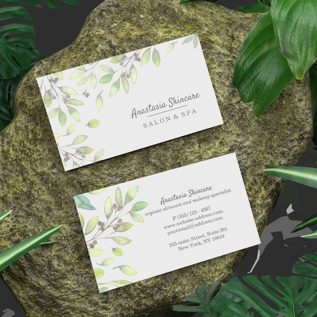 Cartão De Visita Clássico Dia Spa e Salão Verde Folhagem (Criador carregado)