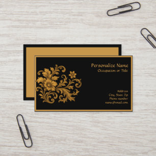 Cartão De Visita Clássico Elegante Vintage Dourado Floral Personali
