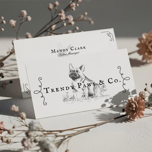 Cartão De Visita Clássico estilo Boutique Pet Salon BullDog francês (Classy Boutique Style Pet Salon French BullDog Business Card)