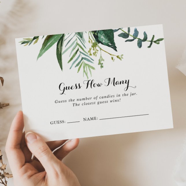 Cartão De Visita Clássico Greenery Tropical Adivinha Quantas Cartas (Criador carregado)