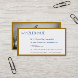 Cartão De Visita Clássico Moderno, azul minimalista Dourado