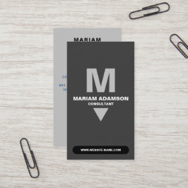 Cartão De Visita Clássico (Monogram QR) Prata e Preto Matte