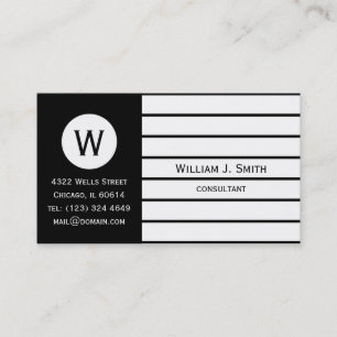 Cartão De Visita Clássico Preto Branco Elegante Monogramado