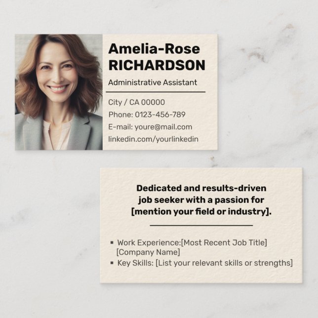 Cartão De Visita Clássico procura de trabalho mínimo em Creme simpl (Frente/Verso)