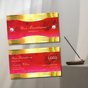 Cartão De Visita Clássico Vermelho Marble Bordas Douradas Brilhante