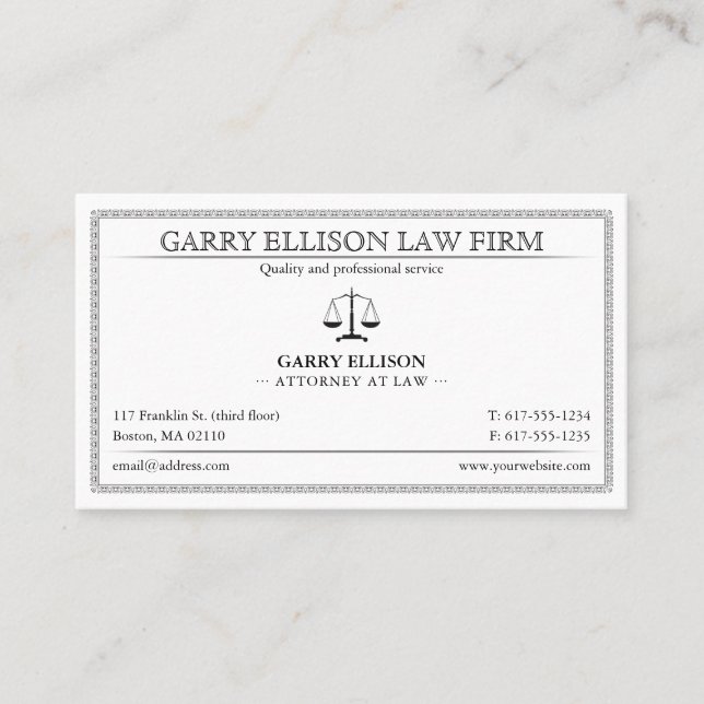 Cartão De Visita Classy Attorney at Law | Lawyer (Frente)