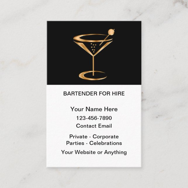 Cartão De Visita Classy Bartender For Hire  (Frente)