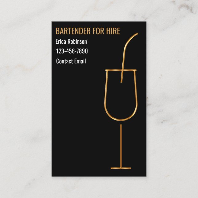 Cartão De Visita Classy Cool Bartender For Hire Business Cards (Frente)